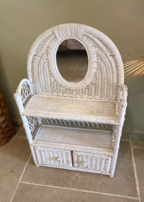 Vintage white wicker shelf – Shelving unit, Glass (photo 2 of 8)