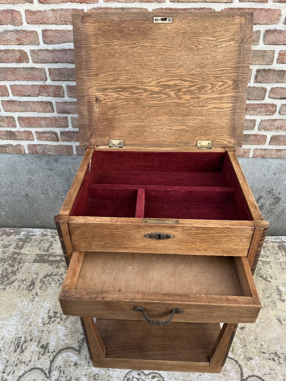 Vintage Antiek Art Deco Eikenhouten Bijzettafeltje Naaitafeltje – Wood (photo 5 of 8)