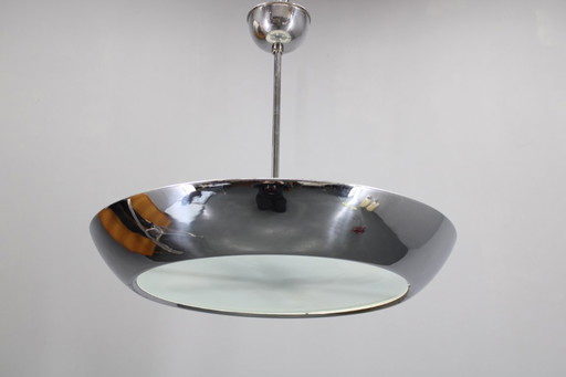 1930 Bauhaus / Functionalistische Verchroomde Kroonluchter "UFO" van Josef Hurka voor Napako, Tsjecho-Slowakije