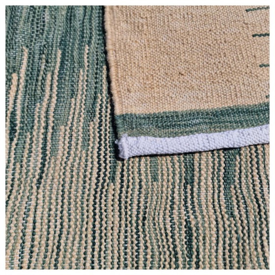 Handgeweven modern groen ikat kilim tapijt | Platgeweven | Hedendaags | 246 × 171 cm (97 × 67 inch) (photo 8 of 11)