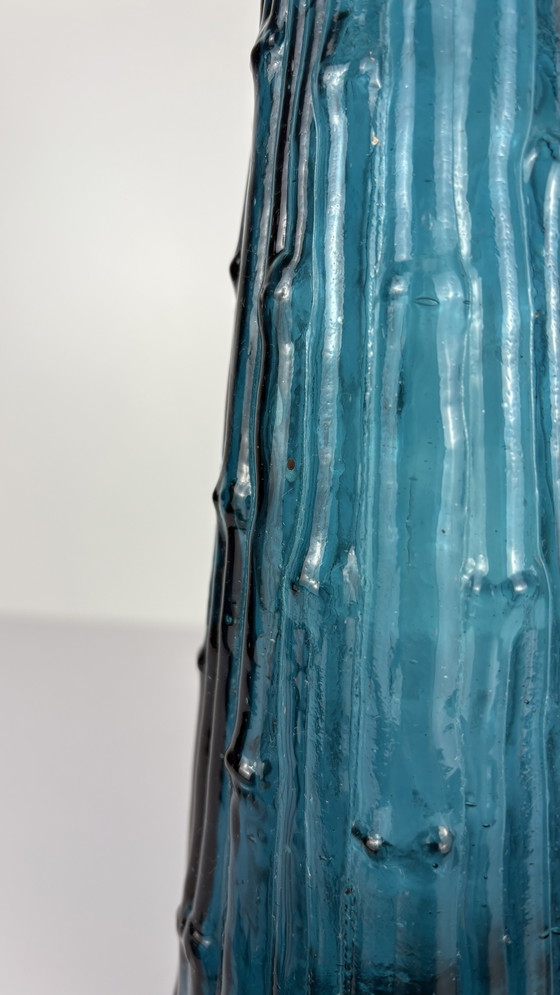 Image 1 of Vintage Empoli wax drip genie bottle with bamboo blue glass cap