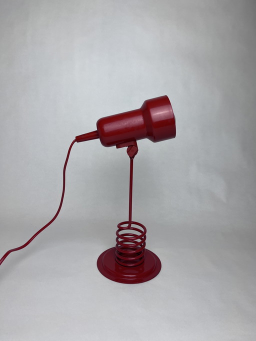 Vintage Postmodern Red Spiral Table Lamp by Massive Belgium | 80s Industrial Minimalism | Space Age Pop Art