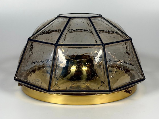 Image 1 of 1960s/70s ceiling lamp, Glashütte Limburg, Germany, Plafoniere, glass & metal