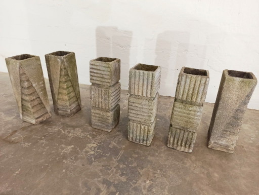 6 vintage brutalistische plantenpotten