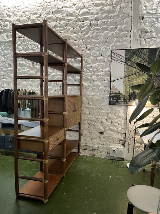 Bamboo and Wicker Bookcase 70s