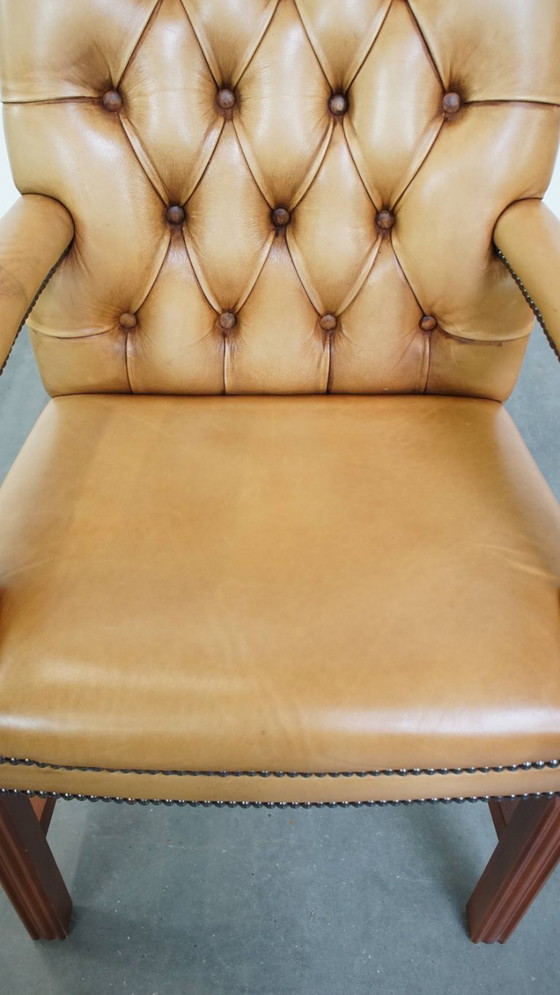 Image 1 of Chaise de salle à manger/chaise d'appoint en cuir de bœuf de style anglais, couleur cognac clair