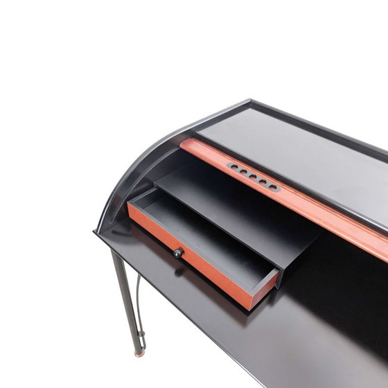 Ligne Roset Vintage Secretary Desk Roll-Top Table 90s, Metal, Black (photo 7 of 8)