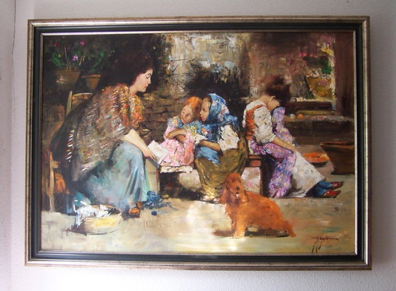 Image 1 of Vladimir Muhin schilderij  "Iedereen moe"