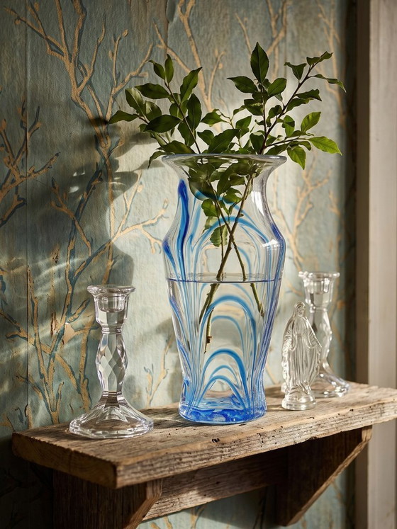 Image 1 of Large blue and transparent Murano blown glass vase, Italy, 1960s-70s