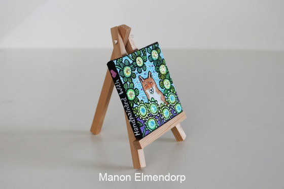 Image 1 of Unique Hand-painted Painting with Donkey Fox Flowers