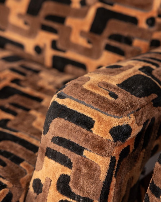 Image 1 of PAAR VINTAGE VEELKLEURIGE FLUWELEN FAUTEUILS UIT DE JAREN 70, ITALIAANS DESIGN