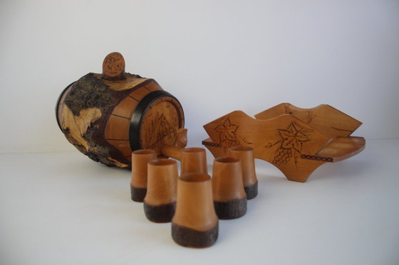 Image 1 of Botte e calici in legno intagliati a mano, anni '50.