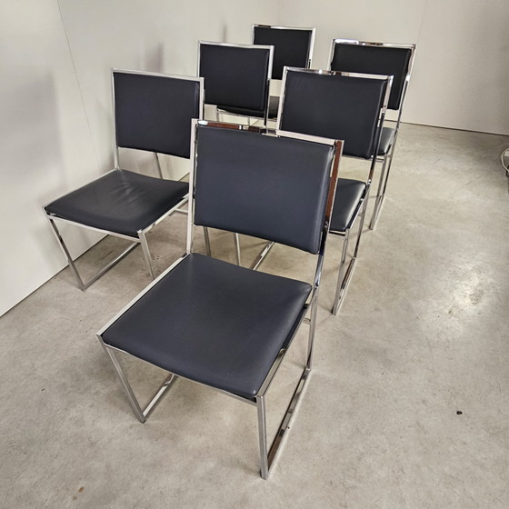 Image 1 of Vintage Set Van 6 Stoelen, Chroom, Leer