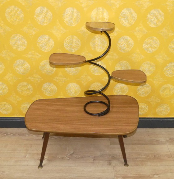 Image 1 of original sixties tabouret de fleur 70's 60's banc de fleur étagère Resopal optique teck déco rétro