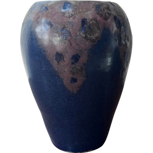 Vase vintage en céramique bleue avec inclusion, 1970