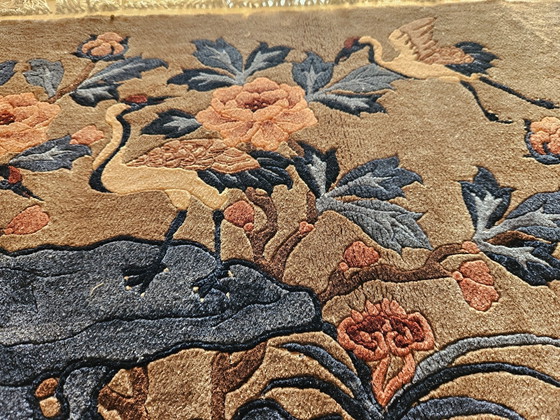 Handgeknoopt zijden vloerkleed met kraanvogelmotief, China, jaren 50 – Vloerkleden en tapijten, Silk (photo 8 of 18)