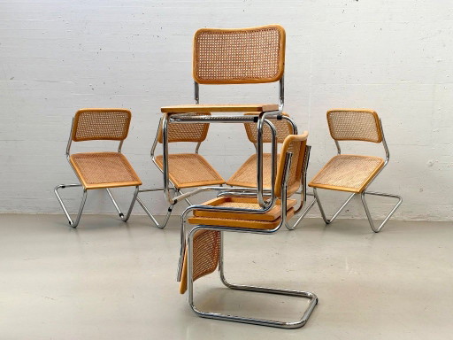 4 Vintage Freischwinger Stoelen – Weens Vlechtwerk & Chroom, Made in Italy