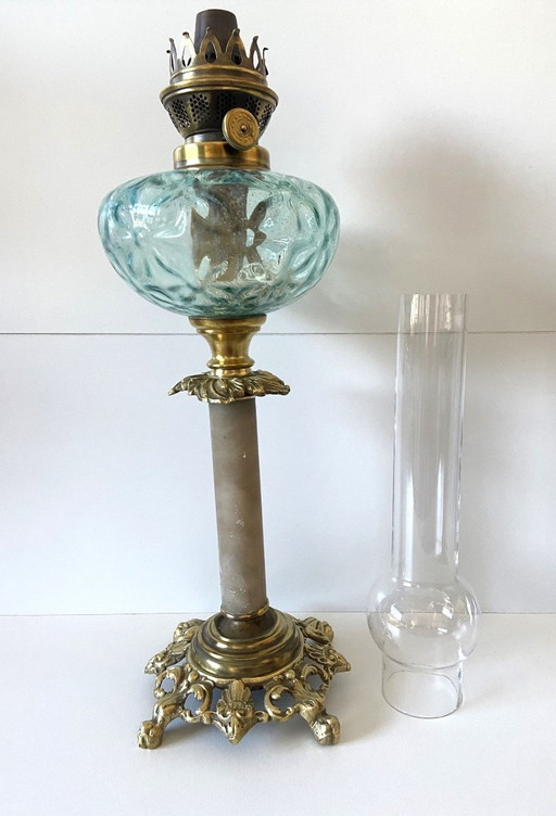 Antieke Franse petroleumolielamp, 1900 "ADA" Brons Art Nouveau