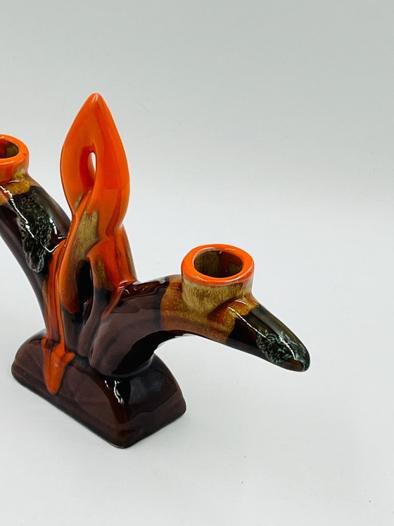 Image 1 of Vallauris dubbele kandelaar, vintage keramiek van Fontaine de Vaucluse