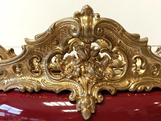 Image 1 of Antieke Napoleon III faience vergulde metalen plantenbak/tafelstuk