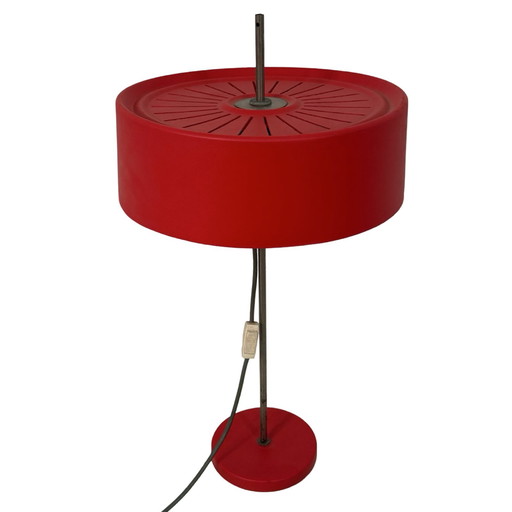 MCM Table Lamp - Red Table Lamp - Adjustable Height - Czechoslovakia, 1960’s - Plastic Shade, Double Bulbs