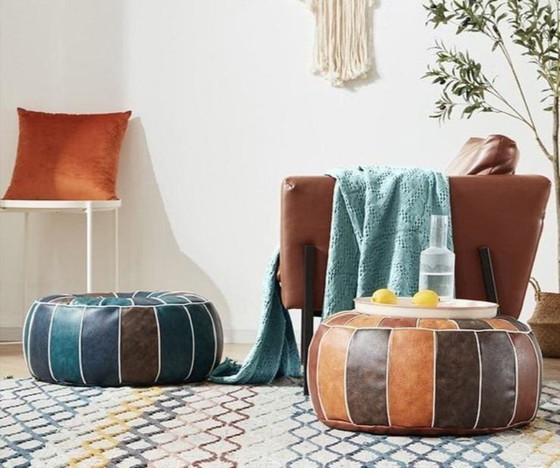 Image 1 of Pouf marocchino in pelle fatto a mano