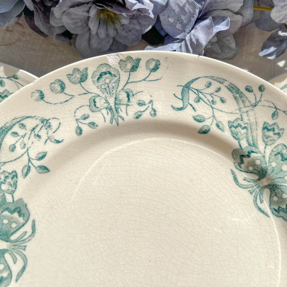 Set of 6 Antique Small Ironstone Plates "Figuig" – Longchamp 19th Century – Crockery, Vintage (photo 7 of 13)