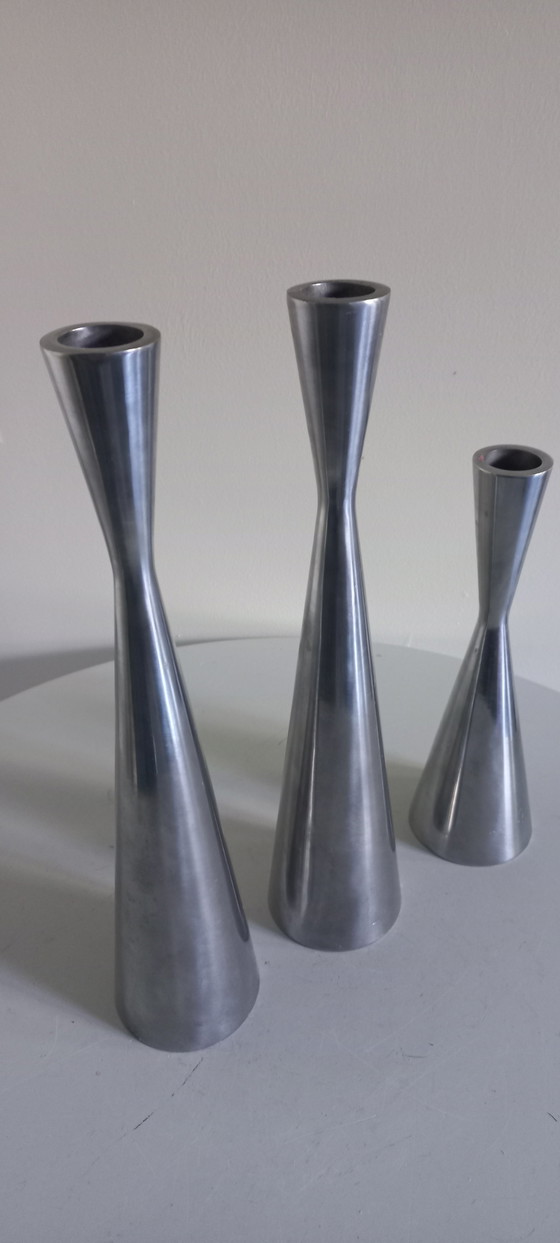 Image 1 of Vintage design chromen diabolo kandelaars Erika Pekkari 3x