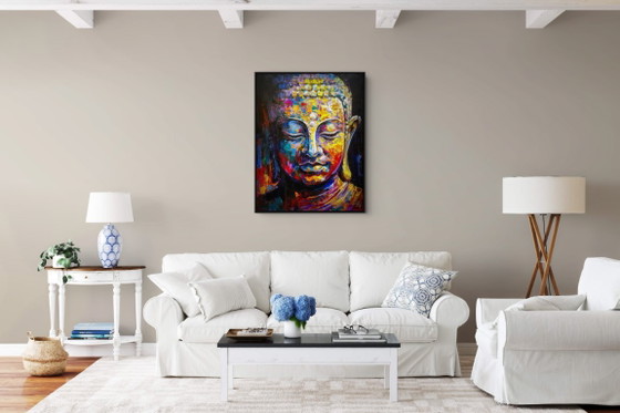 Image 1 of Unique hand-painted Buddha painting “Eternal Calm” – Seksak Jaichumchen – 80×100 cm