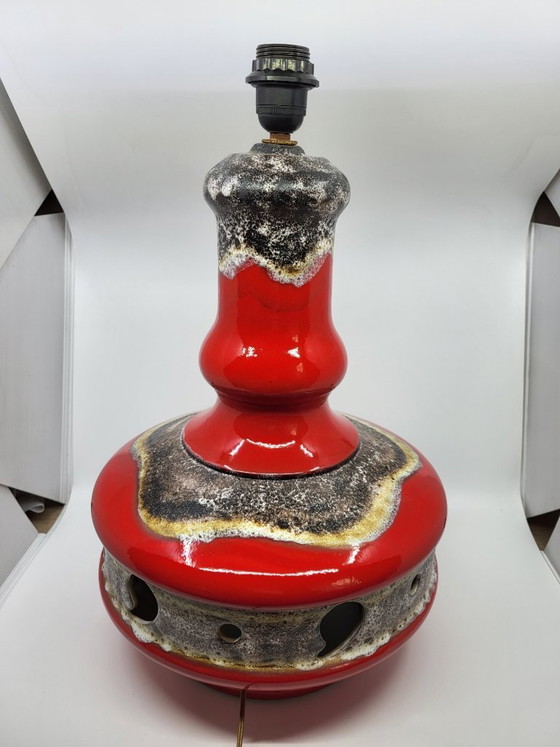 Image 1 of Lampada da terra vintage in ceramica della Germania Ovest, rossa, a doppia illuminazione, anni '70.