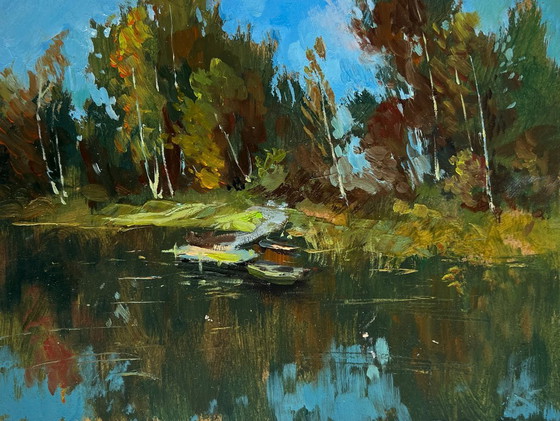 Image 1 of Original Oil Painting Coastal Forest Landscape Flowing among the trees