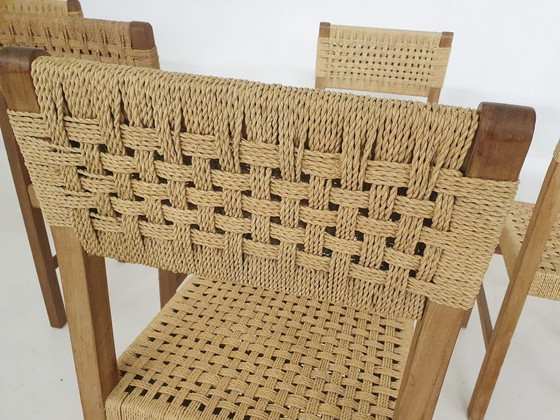 Image 1 of Vintage rotan en houten kruk, Frankrijk, jaren 60