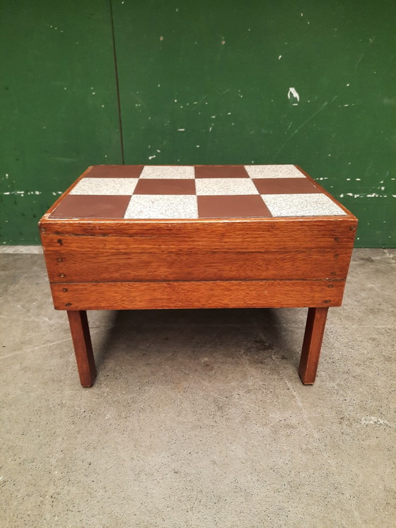 Vintage Tiled Side Table – Ceramic, Wood (photo 3 of 6)