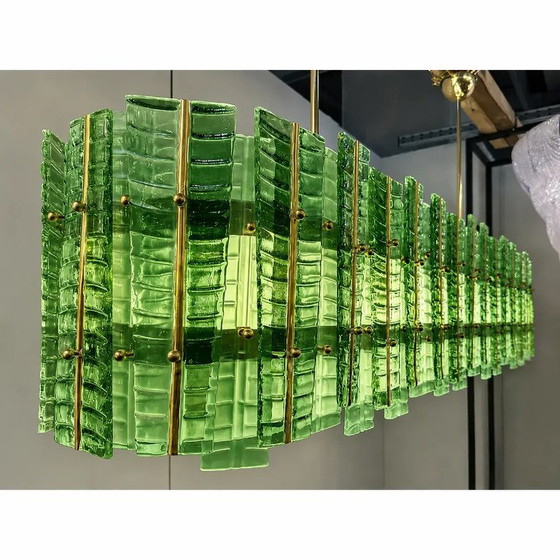 Image 1 of Lampadario moderno contemporaneo italiano "tropicale" in vetro di Murano color oro di Simoeng, verde.