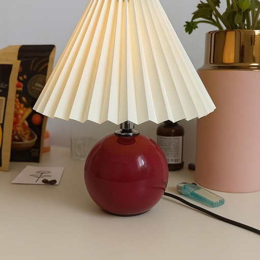 Lampe de table plissée vintage | Abat-jour en tissu festonné | Lampe de chevet en céramique