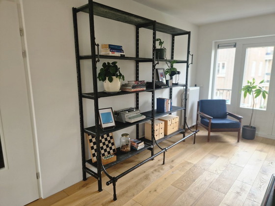 Image 1 of Vintage steel Art Deco wall unit with slate shelves