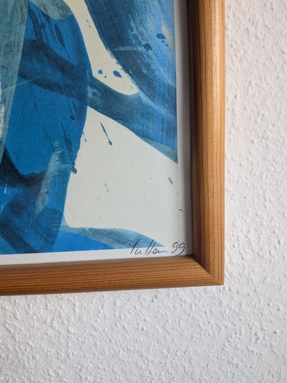 Grande lithographie/œuvre graphique abstraite en couleurs de Susanne Hauenstein (1999), signée à la main et (photo 3 of 5)