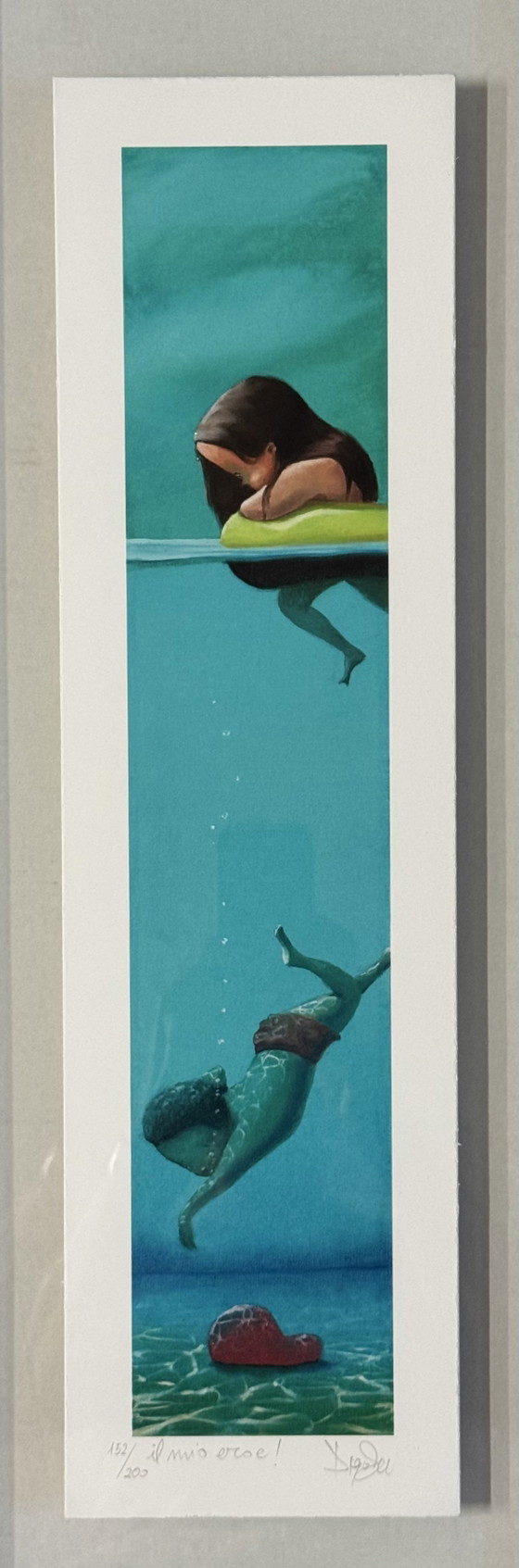 Pintura Giclée de Bellas Artes de D. Santini, 13x46cm, Mi Héroe en Marco, Arte Moderno (photo 3 of 6)