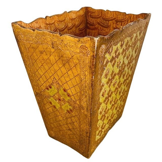 Image 1 of Vintage Florentine gold Hollywood Regency trash can baroque rococo 1970s