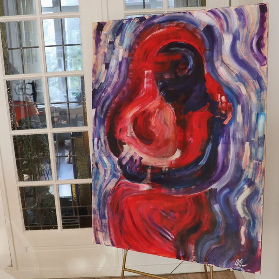 Image 1 of Abstract expressionistisch acrylschilderij BODY TO BODY