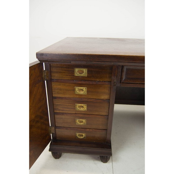 Image 1 of Vintage freestanding desk in wood and brass, 1920s