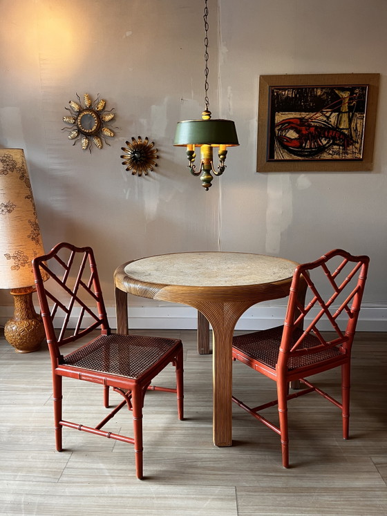 Image 1 of Vivai del Sud rotan eettafel met marmeren blad — Italy, ca. 1970s