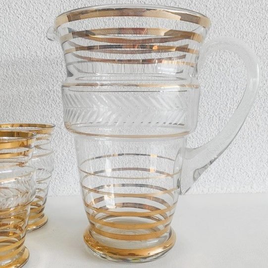 Image 1 of Antiguo juego de decantador de cristal art deco de oro Booms Glass 1930s