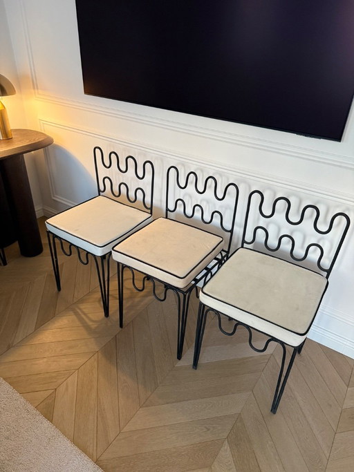 Set Van Drie IJzeren Eettafelstoelen – eetkamerstoelen, Cast Iron