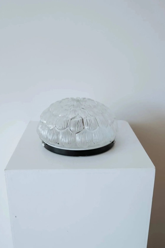 Vintage round glass ceiling light in the shape of a flower, 1970s., Crystal, Metal, Transparent (photo 8 of 8)