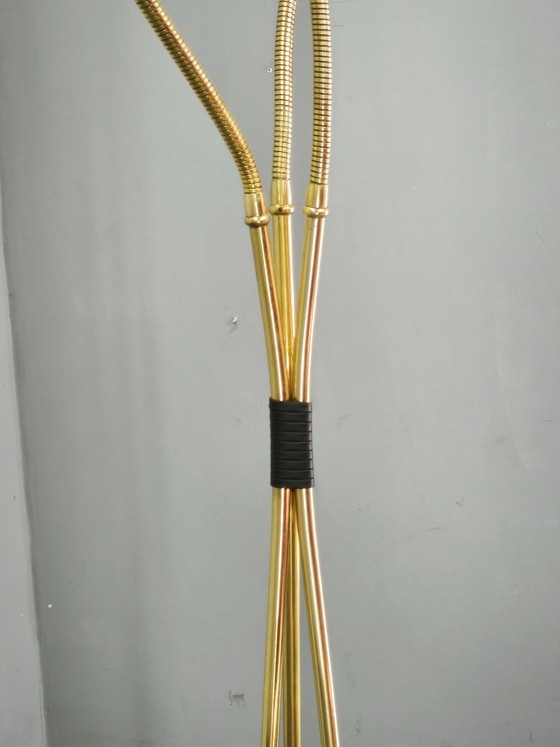 Lampada da Terra Mid-Century in Ottone a Tre Bracci Regolabili, Anni '50, Cecoslovacchia, Lampade da terra (foto 10 di 11)