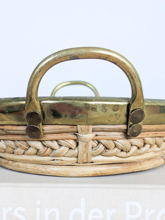 Handgemaakte vintage ovale dienblad van rotan en messing, in de stijl van Gabriella Crespi, Italië, jaren (photo 16 of 17)
