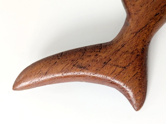 Image 1 of Midcentury Danish Teak Shark Bottle Opener, 1960s Sculptural Barware, Home Bar Gift