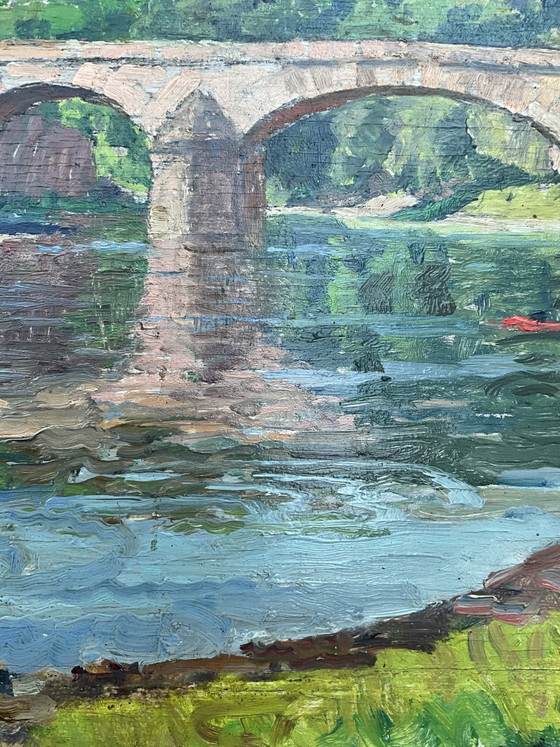 Image 1 of Constantin Font (1890–1954) – Huile originale sur panneau, Paysage français avec pont de pierre, vers 1935
