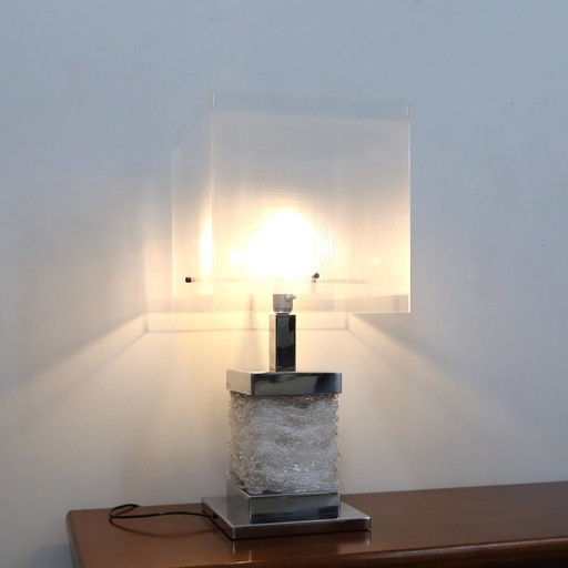 Large 1970s Banci Firenze Chrome & Acrylic Table Lamp
